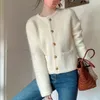 Women's Sweaters Rimocy Elegant Knitted White Jacket Women Round Neck Autumn Winter Fuzzy Cardigan Woman 2023 Long Sleeve Sweater 230831