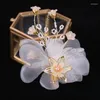 Hair Clips White Flower Yarn Tiara Pins Pearls Headpiece Hairgrips Er Women Jewelry Wedding Bridal Accessories