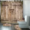 Rideaux de douche Porte en bois impression rideaux de douche salle de bain rideau ensemble portes en fer rouillé tapis de bain couverture tapis tapis antidérapant R230831
