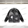 Xinxinbuy Men Designer Coat Jacket Handduk Broderi Lägerläder Tyg Långärmad kvinnor Grå svart vit S-2XL