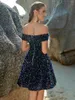 Casual Dresses Women a Line Sparky Party Dress Summer Off Shoulder Sequined Glitter Quinceanera Celebrity Födelsedag kvällsklänningar