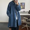 Männer Trenchcoats Koreanische Mode Blau Männer Lange Denim Mantel Herbst Lose Beiläufige Frauen Vintage Jeans Jacke Windjacke 230831