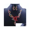 Серьги Ожерелье Европен и американская бабочка, ожерелья, набор для женщин для женщин хрустальный стразы Занятия Цветочника DHLG3