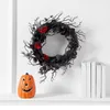 Decoratieve bloemen Zwarte roos krans Spooky Halloween Dode tak Garland Realistische simulatiebloem voor deurhangende muur