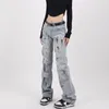 Jeans Femme Bleu Femmes Graffiti Taille Haute Taille Américaine Pantalon Large Mode Y2K Style Baggy Vintage Femelle Automne Pantalon Droit