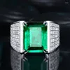 Cluster Ringen Vintage Mannelijke Vierkant Gesimuleerde Emerald Cz Ring 925 Sterling Zilver Engagement Wedding Band Voor Mannen Edelstenen Party Bijou