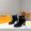 デザイナー - マルティンブーツレザーレディーハイヒールファッション秋の冬の太いかかと女性靴2024