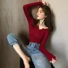 Dames Truien TingYiLi Knop V-hals Dames Trui Lente Herfst Basic Slim Fit Pullover Koreaans Dames Grijs Kaki Bordeaux Zwart Wit