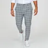 Homens sleepwear primavera moda xadrez impresso lápis calças para homens vintage meados de cintura botão calças masculino verão casual calça longa streetwear