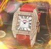 Amoureux carré romain réservoir cadran horloge montre de luxe mode cristal diamants bague cas hommes montres femmes quartz batterie super dames mâle montre-bracelet cadeaux