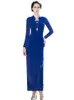 Robes décontractées Style chinois Bleu Longue Robe Dames Soirée Crayon Split Slim Cut Maxi SS6102