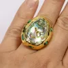 Wedding Rings GuaiGuai Jewelry Real Multi Color Pupa Abalone Shell Green Crystal Rough 24K Yellow Gold Plated Ring Handmade Lady Party Jewelry 230831