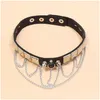 Gargantillas Cadenas Gótico Chocker Hip Hop Rock Y Negro Remaches de cuero de imitación Collar Mujeres Adolescentes Niñas Joyería de moda Regalos Accesorios Dr DHMT7