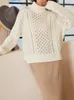 Women's Sweater's Crochet Hollow Out Turtleneck Sweater 100 Wool Solid Color Temperment Autumn Winter Long Sleeve Jumper for Lady 2023 230831