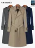 Men's Trench Coats Super long knee length trench coat men's double breasted khaki English style thickened wool liner windproof pure cotton jacket 230831