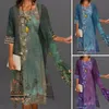 Robe de deux pièces 2pcsset ensembles de robe vintage fleur peinture à l'encre femmes caftan avec cardigan décontracté longue tunique féminine 230830