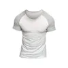 T-shirts pour hommes manches Patchwork ajustement serré chemise haute athlétique col montant hommes hauts ajustés exercice