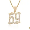 Collane con ciondolo Hip Hop Digital 69 Collana per uomo Donna Iced Out Bling Cz Numeri in oro Sier Catena intrecciata Hiphop Rapper Gioielli Gi Dhf3V