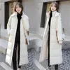 Piumino da donna in cotone Parka con cappello staccabile Giacca invernale Cappotto coreano imbottito lungo al ginocchio allentato e addensato H1439