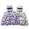 Męskie pada parkas męski hop Little Devil Horns Parca Winter Haftidey Skull Jacket Street Hohoed Kurtka Y2K Harajuku ciepły gęstwy płaszcz 230831