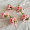 Dekorativa blommor handledsblomma konstgjorda siden rose boutonniere brud bröllop flicka brudtärna armband hand