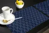 Table Mats Navy Blue Long Wave Pattern Kitchen Dining Decor Accessories 4/6pcs Placemat Heat Resistant Linen Tableware Pads