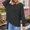 Kvinnors tröjor Casual Long Sleeve Pullover Crew Neck Overized Ribbed Knit 2023 Fall Winter Sweater Fuzzy Womens