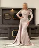 Eleganckie sukienki wieczorowe o modzie Sheer Sleeve Applique syrena Sukienka Prom Glitter cekiny satynowe