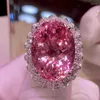 Pochettes à bijoux 20x30 œufs de Pigeon, collier ovale en poudre de Morganite, bague d'ouverture, ensemble de pendentifs en diamant rose Super Flash