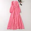 Runway outono longo maxi vestidos de festa para as mulheres 2023 elegante lanterna manga rosa vestido fiesta feminino noite baile robe
