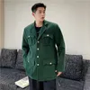 Mensjackor Autumn Korean Style Unik med Belt Design Woolen Jackets Män Loose Loose Green Jacket MXL 230831