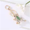 Nyckelringar Lanyards Pretty Crystal Frog Nyckelring Pendant Handväska Keyring Key Chain Car Holder For Women Gift Fashion Jewelrykeychain Dhkxz