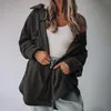 Casacos femininos outono inverno para mulheres cor sólida solto cardigan com bolso lapelas de lã manga comprida casaco mulher roupas