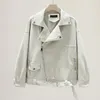 Women's Leather Autumn Faux Jacket Biker Coats Outwear Sliver Zipper Rivet Motorcycle Punk Loose Casual Soft Pu Female Short