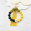 Creative fashion silicone wood bead chain fringe key chain bag Lanyard Charms Pendant Accessories Y23278