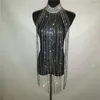 Canotte da donna Bling Diamante Nappa in metallo Catena per il corpo Girocollo regolabile Vedi attraverso Scava fuori Cover Up Top Party Night Club Catene sexy