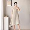 Robes décontractées Robe de bourgeon plissée pour femmes 2023 Printemps Été Haute Qualité Lanterne Longue Plus Taille Lâche Causal Élégant Vêtements Esthétique