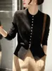 Femmes Cardigan cachemire pull col rond printemps automne hiver nouveauté noir simple boutonnage tricoté hauts femme 2023 HKD230829