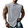 Camisas de vestir para hombres Transfronterizo Verano Entrenamiento físico Jersey Deportes Ocio Moda europea y americana Sin mangas Grande Sólido Bronceado