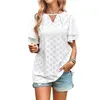 Women's T Shirts Women Lace Trim Layered Ruffle Short Sleeve T-Shirt V-Neck Hollow-Out Tunic Tops