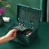 Jaycas New 3layers Jewelry Organizer Large Ring Necklace Makeup Holder Green Stud Cases Velvet Box with Lock for Women 230814