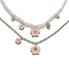 Necklace Earrings Set Pearl Flower Double Layer Exquisite Earring Delicate Gift
