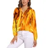 Women's Blouses Liquid Fire Blouse Abstract Print Cool Custom Womens Casual Shirts Summer Long-Sleeve Oversize Clothing