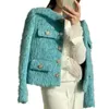 Veste en Tweed bleu pour femme, mélange de laine, tempérament, automne-hiver, col rond, simple boutonnage, manches longues, mode femme, vêtements d'extérieur, 230830