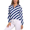 Женские блузки ретро морские блузки темно -синяя и белая полоса симпатичная женская мода рубашка осень с длинным рукавом негабаритные вершины