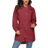 Jaquetas femininas senhoras sólido com capuz fino bolso capa de chuva trench coat jaqueta