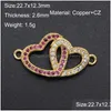 Charms 2023 Diy Red Clips Cz Wholesale Double Heart Necklace Pendant Zircon Lock Key Connector For Jewelry Love Making Drop Delivery F Dhsfq