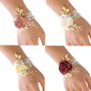 Decorative Flowers Girls Bridesmaid Wrist Wedding Prom Party Boutonniere Satin Rose Bracelet Fabric Hand Flower Decoration