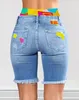 Damen-Shorts, täglich vielseitig, Denim, 2023, Frühling/Sommer, modisches Splice-T-Shirt, gefärbter Druck, geteilt