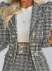 Two Piece Dress Spring Set for Women Long Sleeve Plaid Print Jacket with Mini Skirt Twopiece Suit Femme Blazer Coat and 230830